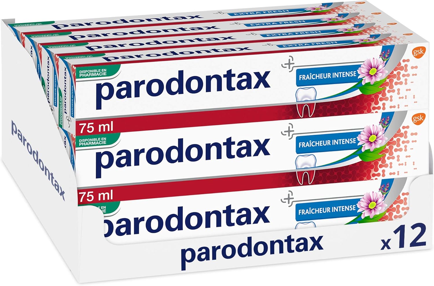 parodontax Dentifrice, Fraîcheur Intense, Dentifrice, Soulage la Sensibilité Dentaire, Extra Frais, Lot de 12 x 75 ml