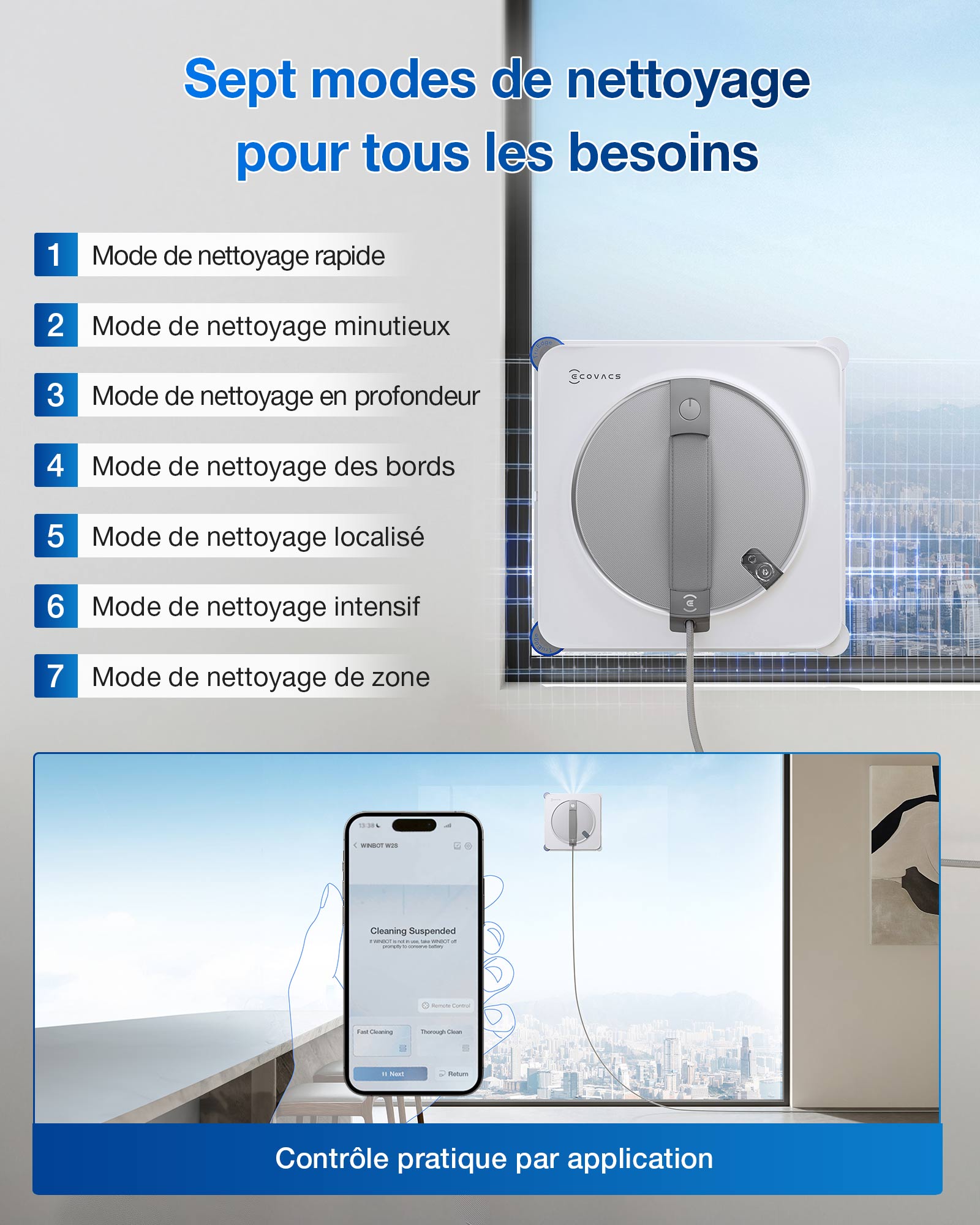 WINBOT W2S OMNI - Avec le nettoyage des coins TruEdge™, un spray grand angle à triple buse et WIN-SLAM 4.0, il offre un nettoyage sans traces à chaque fois