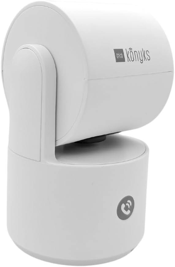 Konyks Camini Care 2 Caméra de Surveillance intérieure WiFi PTZ, 3MP, Bouton d'appel vidéo et Sirène intégrée, Notifications Smartphone, Détection de Mouvement et Bruit