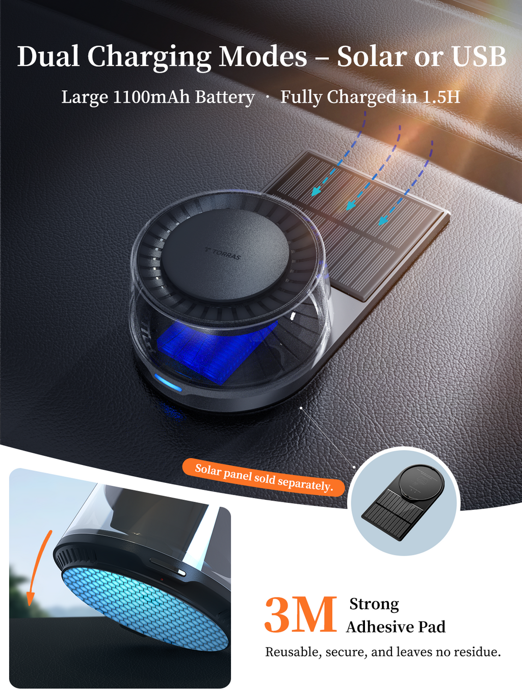 Diffuseur de parfum intelligent TORRAS pour voiture, parfum automobile premium avec design paysager, marche/arrêt automatique, double bande lumineuse DIY, recharge solaire et USB-C