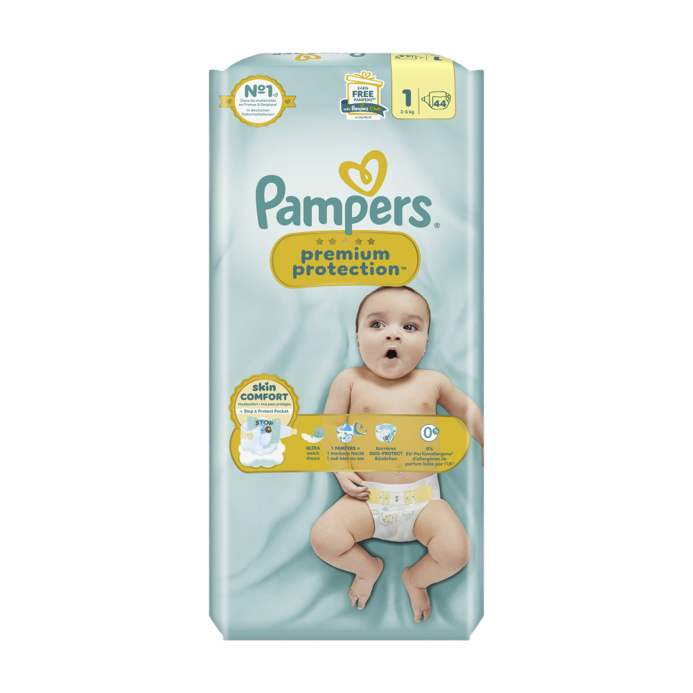 Pampers Couches Premium Protection Nouveau-né Taille-1 - 44 unités