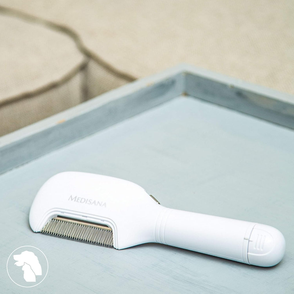 Medisana LC 860 - Peigne électrique anti-poux, contre les poux et les lentes, convient aux chiens et aux chats, blanc