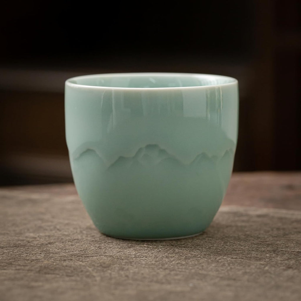 TEANAGOO Tasses à Thé Japonaises, 6.3 oz/180ml, Céladon Bleu, 4 Pièces/Boîte, Sans Anse, Céramique, Pour Thé Japonais et Asiatique, Soldes du Nouvel An, Idées Cadeaux Incontournables