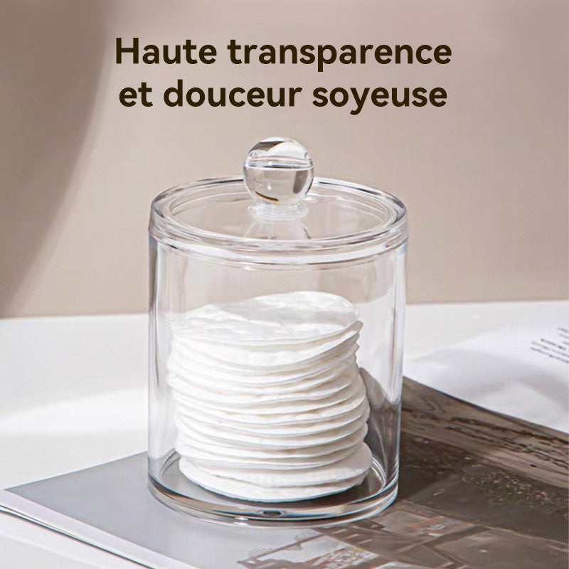 JORDAN&JUDY Boîte de coton-tiges en plastique acrylique transparent, boîte de rangement de bureau pour cotons à démaquiller et fil dentaire (Rond*4)