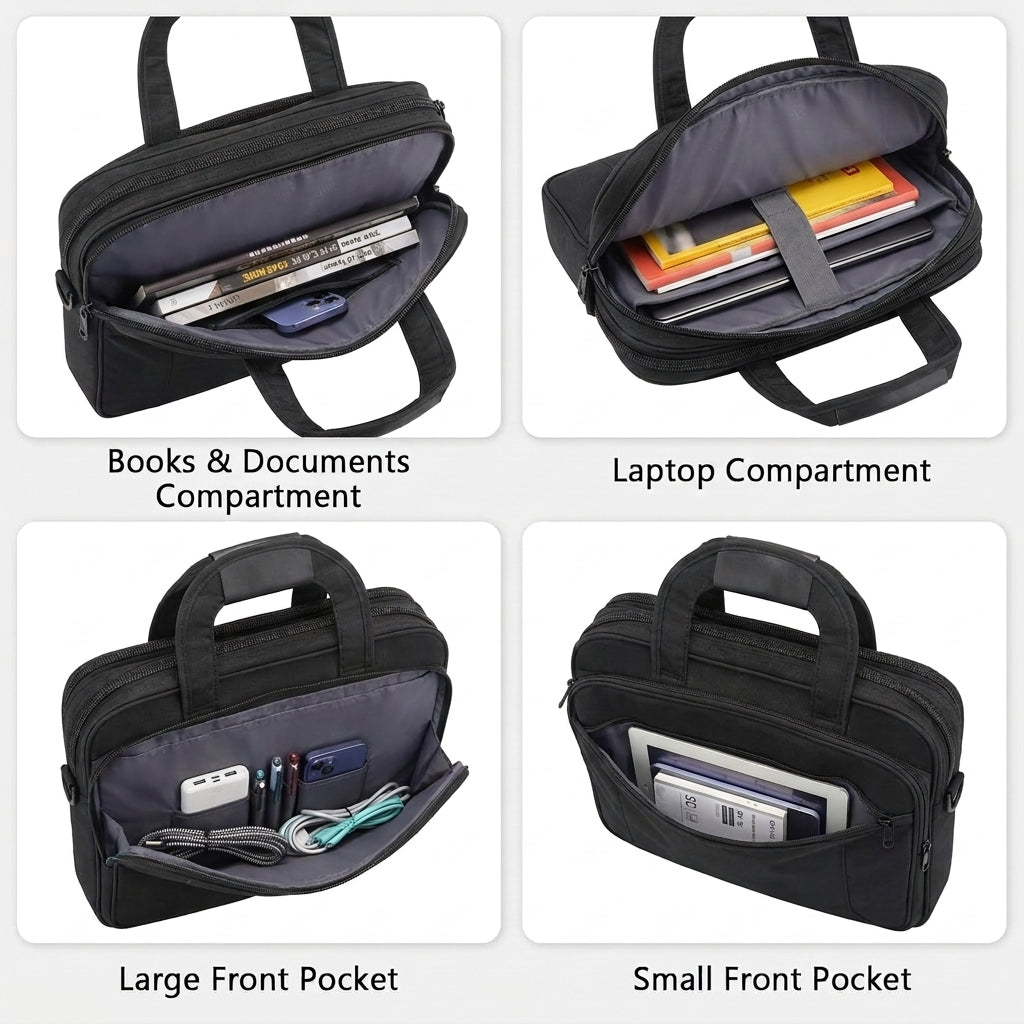 Sacoche pour ordinateur portable 15,6 pouces, porte-documents imperméable pour ordinateur portable pour hommes et femmes, grand sac messager professionnel à bandoulière pour ordinateur, Noir