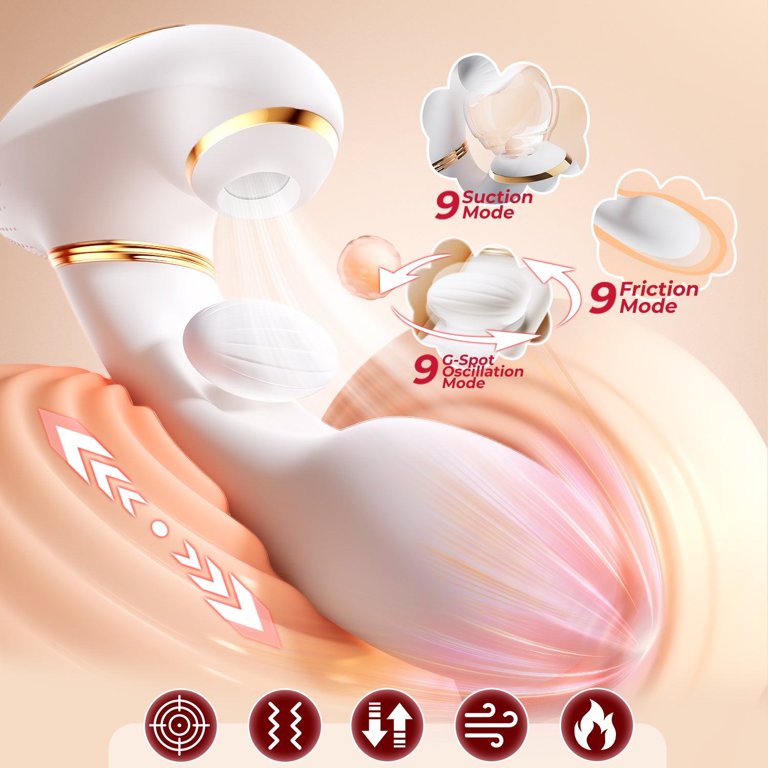 AAV Vibromasseur Va-et-Vient 4-en-1 pour Femme, 23,4 cm, 1 Pièce, Violet, avec 9 Modes Poussée, Succion, Vibration & Chauffage, IPX6 Étanche, Silencieux & Rechargeable