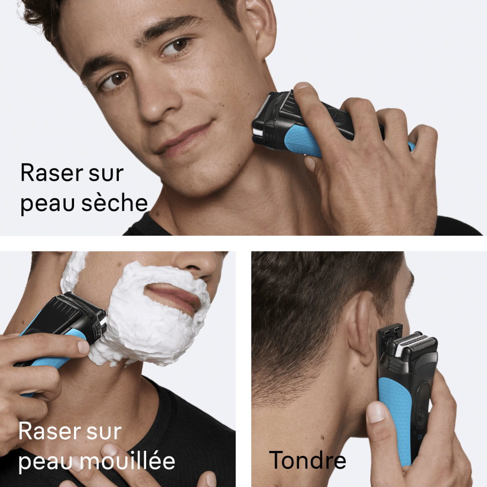 Braun Series 3 3040 - Rasoir Électrique à Grille Wet & Dry - Tondeuse de Précision Intégrée - Rechargeable - Bleu/Noir