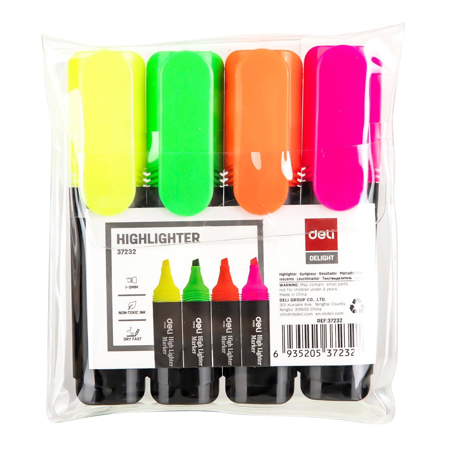 Deli Surligneurs, Fournitures de bureau et scolaires, Lot de 4 couleurs, Couleurs assorties
