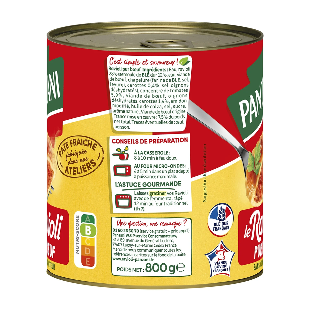 PANZANI Plat cuisiné ravioli pur bœuf 800g