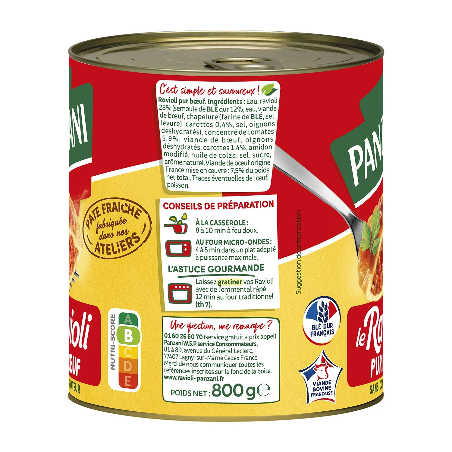 PANZANI Plat cuisiné ravioli pur bœuf 800g