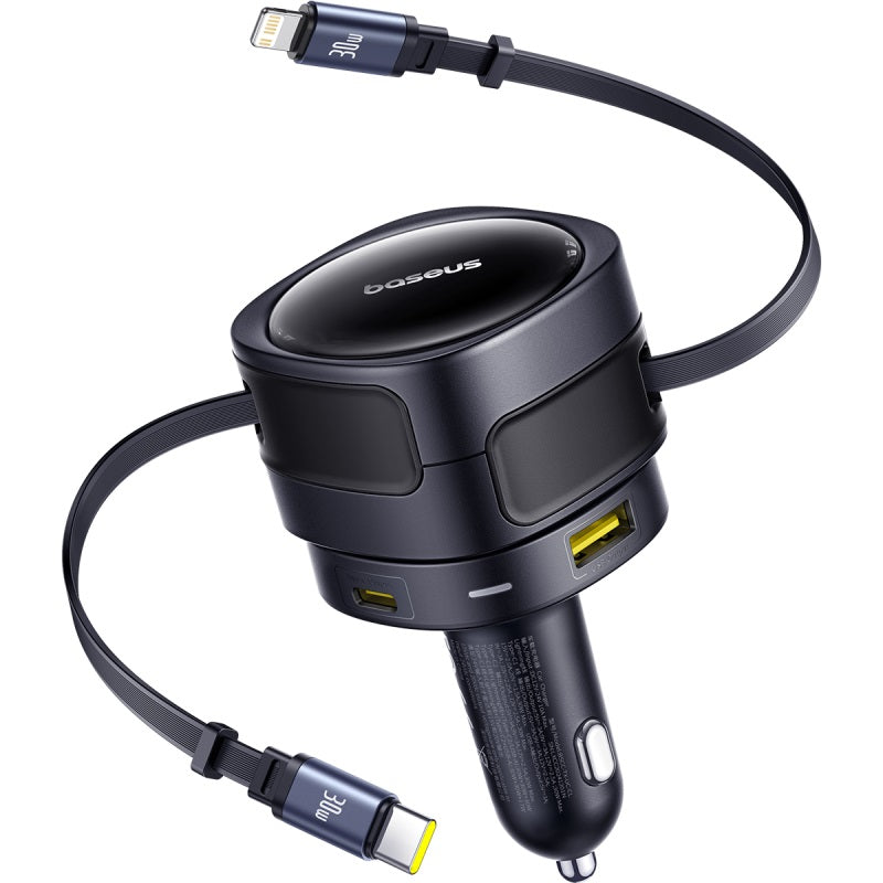 Baseus Plaisir de voyage Max chargeur de voiture version double câble + double port (C+L)+(U+C) 90W noir interstellaire
