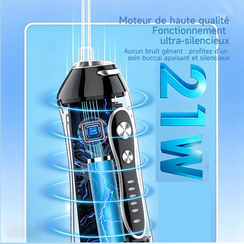 h2ofloss Hydropulseur dentaire portable, batterie 2500 mAh, 140 psi, 5 canules, étanche IPX7, 5 modes, rechargeable par USB - Noir