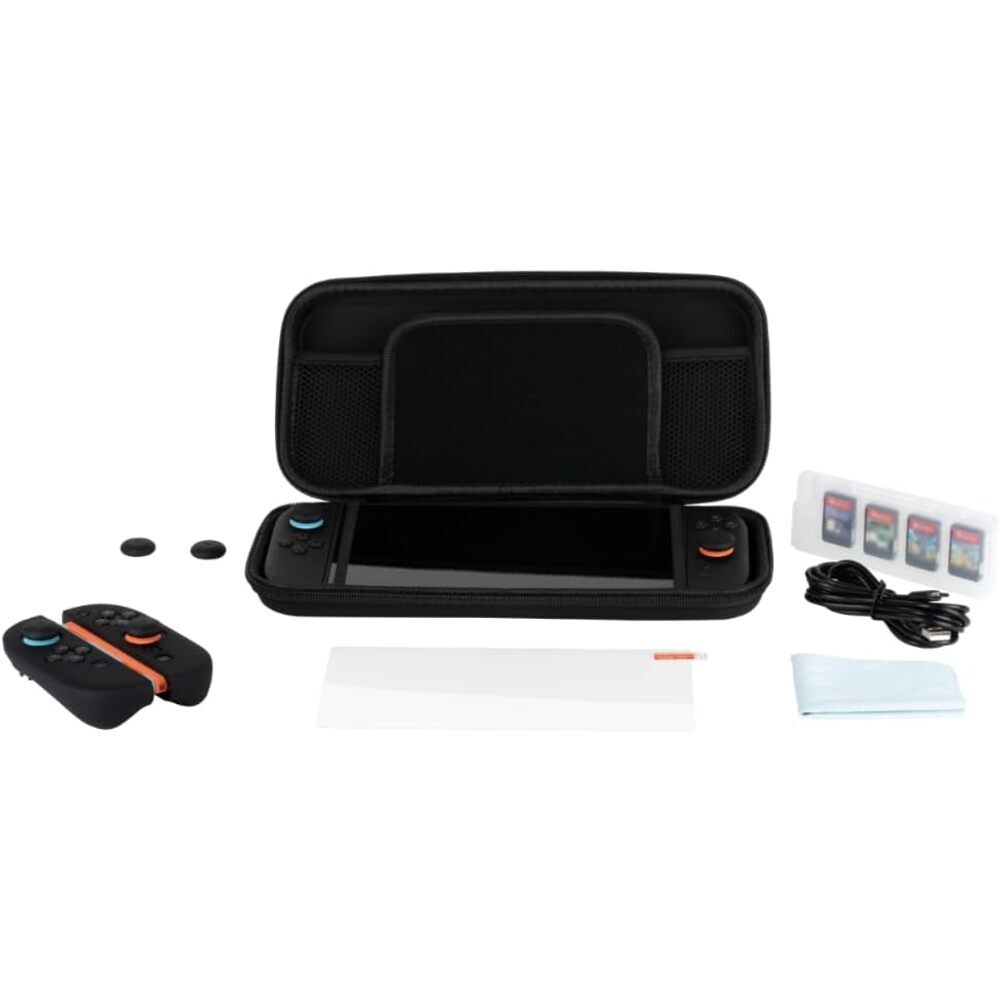 Konix Pack d'accessoires gaming Starter Kit pour console Nintendo Switch 2 - Housse - 4 appuie-pouces - Verre trempé - Boîtier 9 jeux - Écouteurs