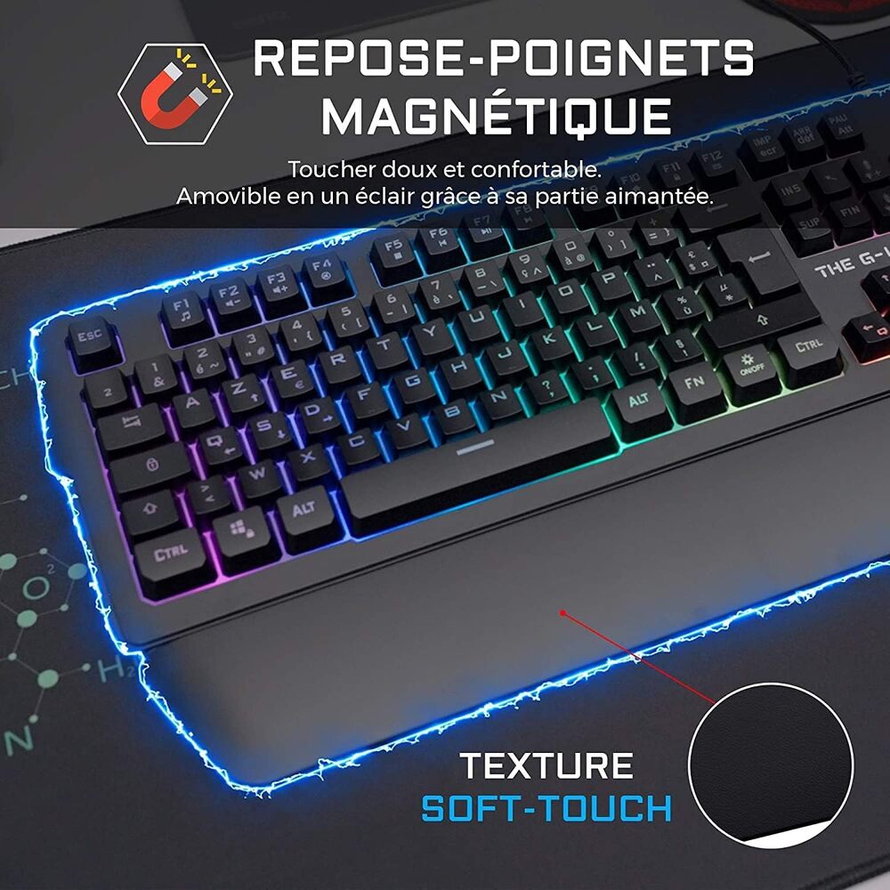 THE G-LAB Keyz Palladium Clavier Gaming Membrane Filaire RGB Taille Complète - AZERTY - Noir