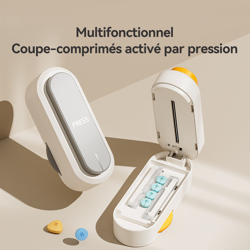 JORDAN&JUDY Coupe-pilules portable, séparateur de comprimés, outil de division de pilules, coupe en quart, coupe en deux, 1 pièce, Gris