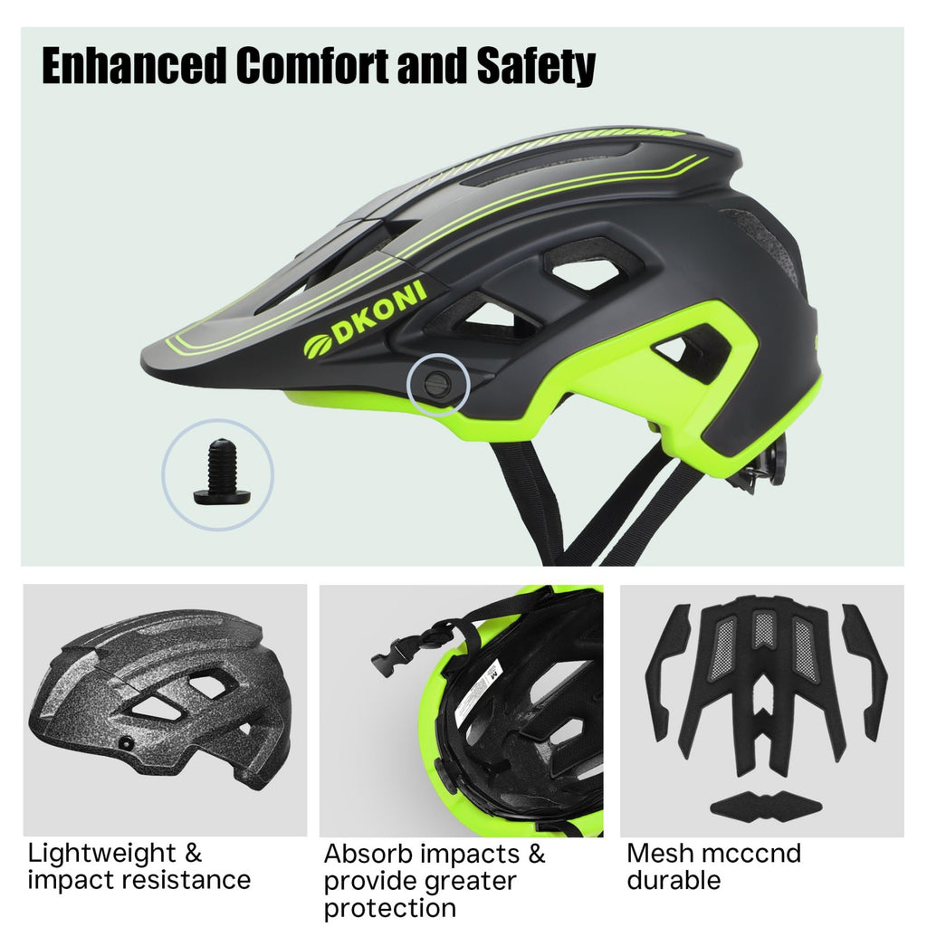 DKONI HS-062 Casque de vélo de montagne pour adulte noir/jaune - Taille L / 56-61 cm