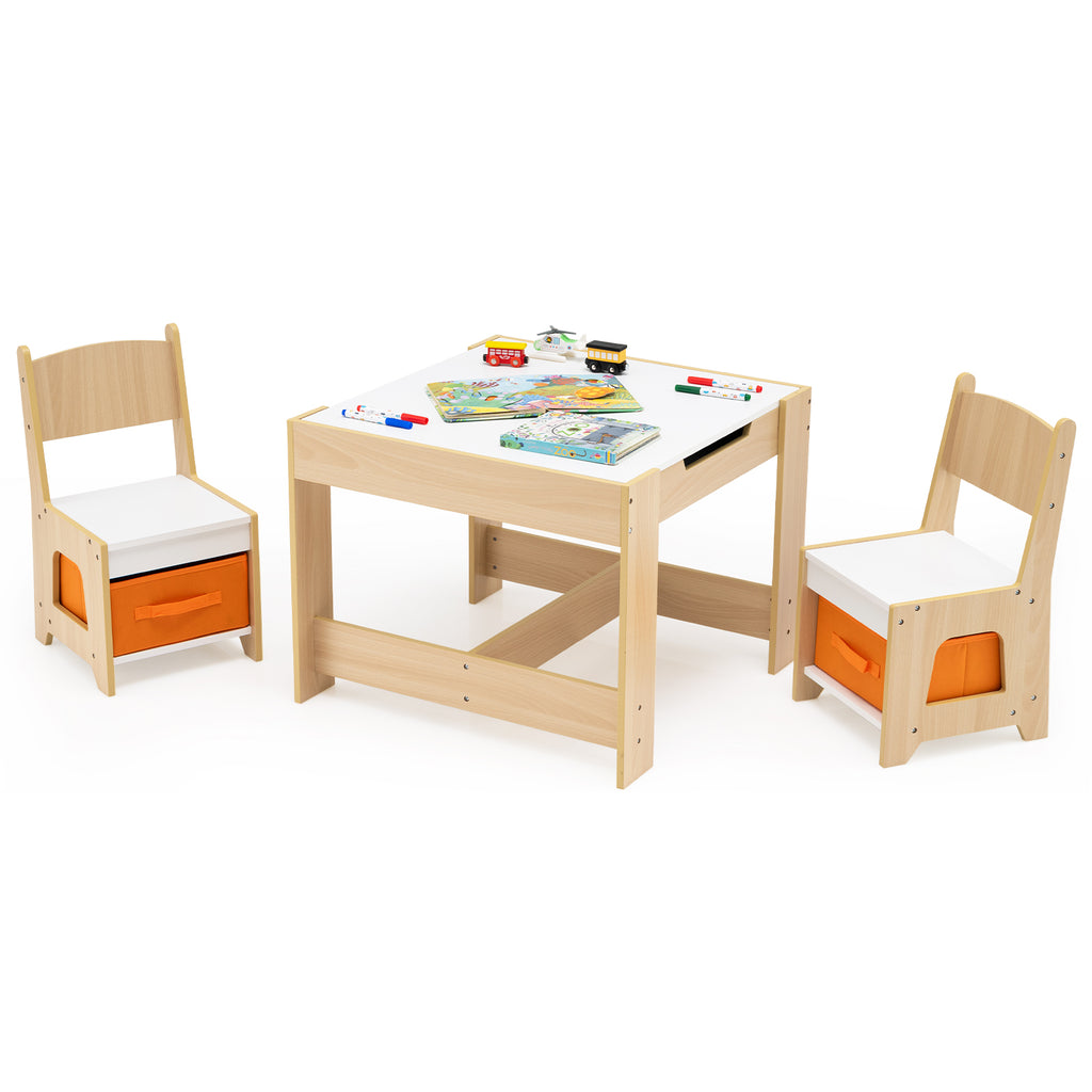 Table d'activités en bois avec 2 sièges et plateau double face amovible - Naturel