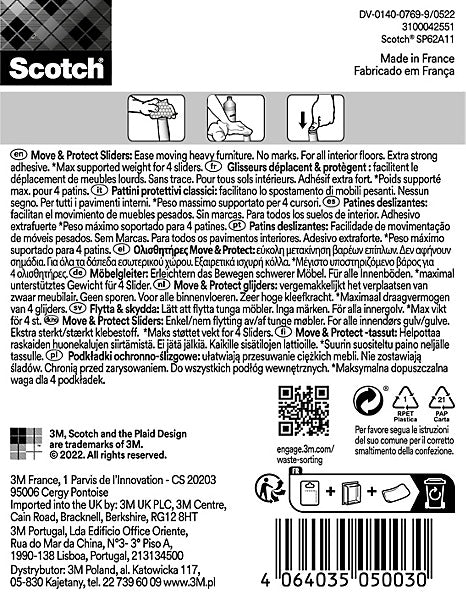 Scotch® Patin glisseur alvéolé adhésif Gris 40 x 40mm