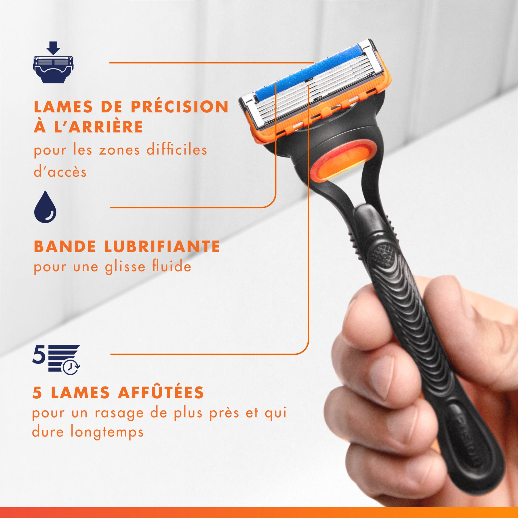 Gillette Lames de Rasoir Homme Fusion 5, Pack de 6 | Recharges Longue Durée en Acier Inoxydable, Bande Lubrifiante, Micro-Lamelles, 1 Rechange Jusqu’à 20 Rasages