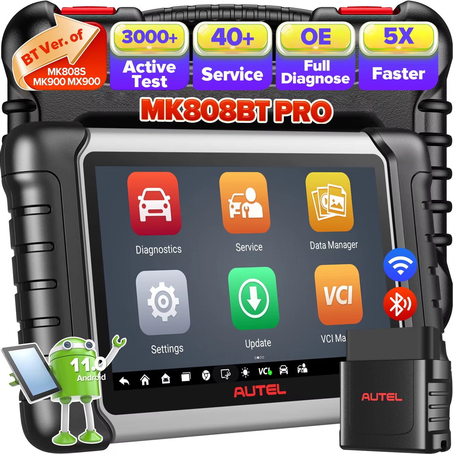 Autel MaxiCOM MK808BT PRO Scanner OBD2 Bluetooth, outil de diagnostic automobile avec lecteur de codes PK MK808KBT, MK808S