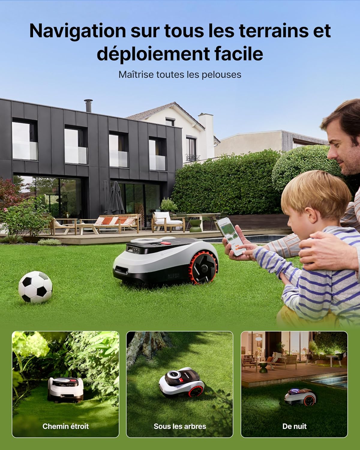 Segway Navimow i215 LiDAR Robot tondeuse pour 1500m² avec Garage M, pentes de 45%, LiDAR à semi-conducteurs et Vision, cartographie automatique, sans fil, sans antenne