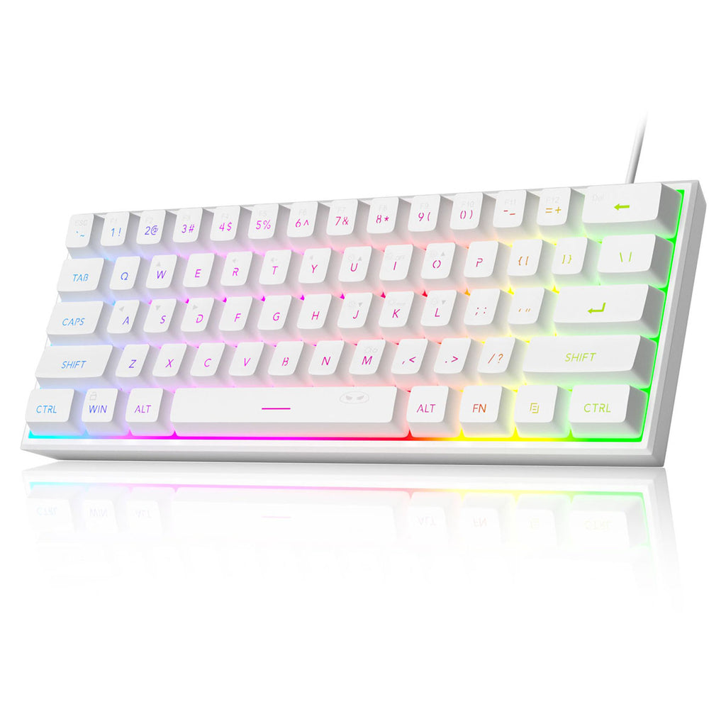 MageGee TS91 clavier de jeu filaire 60 %, disposition QWERTY US, rétroéclairage RGB, 61 touches, ultra-compact, ergonomique, étanche, à résonance mécanique, pour PC, Mac, PS4, Xbox One, gamer (Blanc)