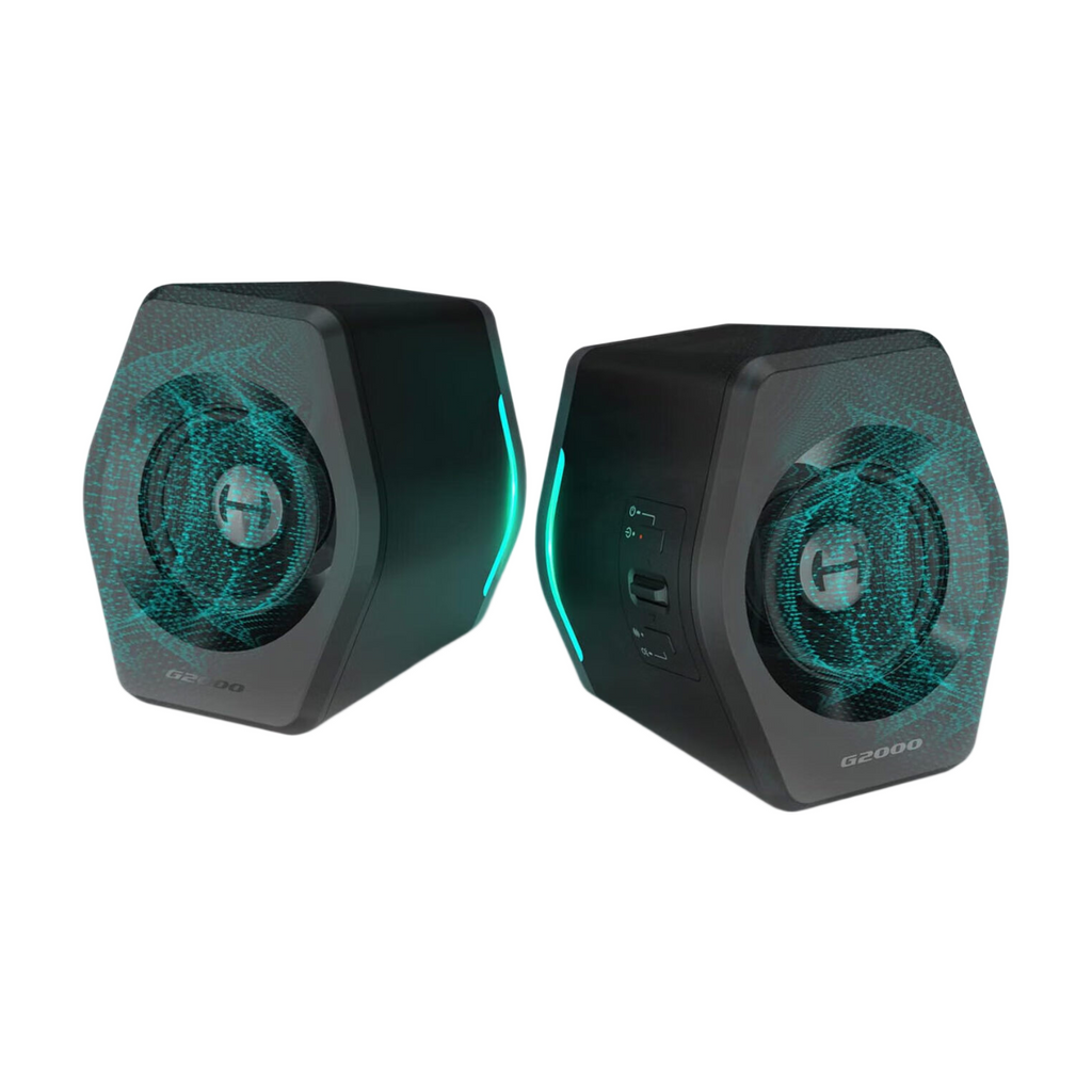 EDIFIER G2000 édition noir et or, puissance 32W, enceintes de jeu pour ordinateur, pour ordinateur portable et de bureau, multimédia avec caisson de basses, Bluetooth, USB, AUX, éclairage RGB