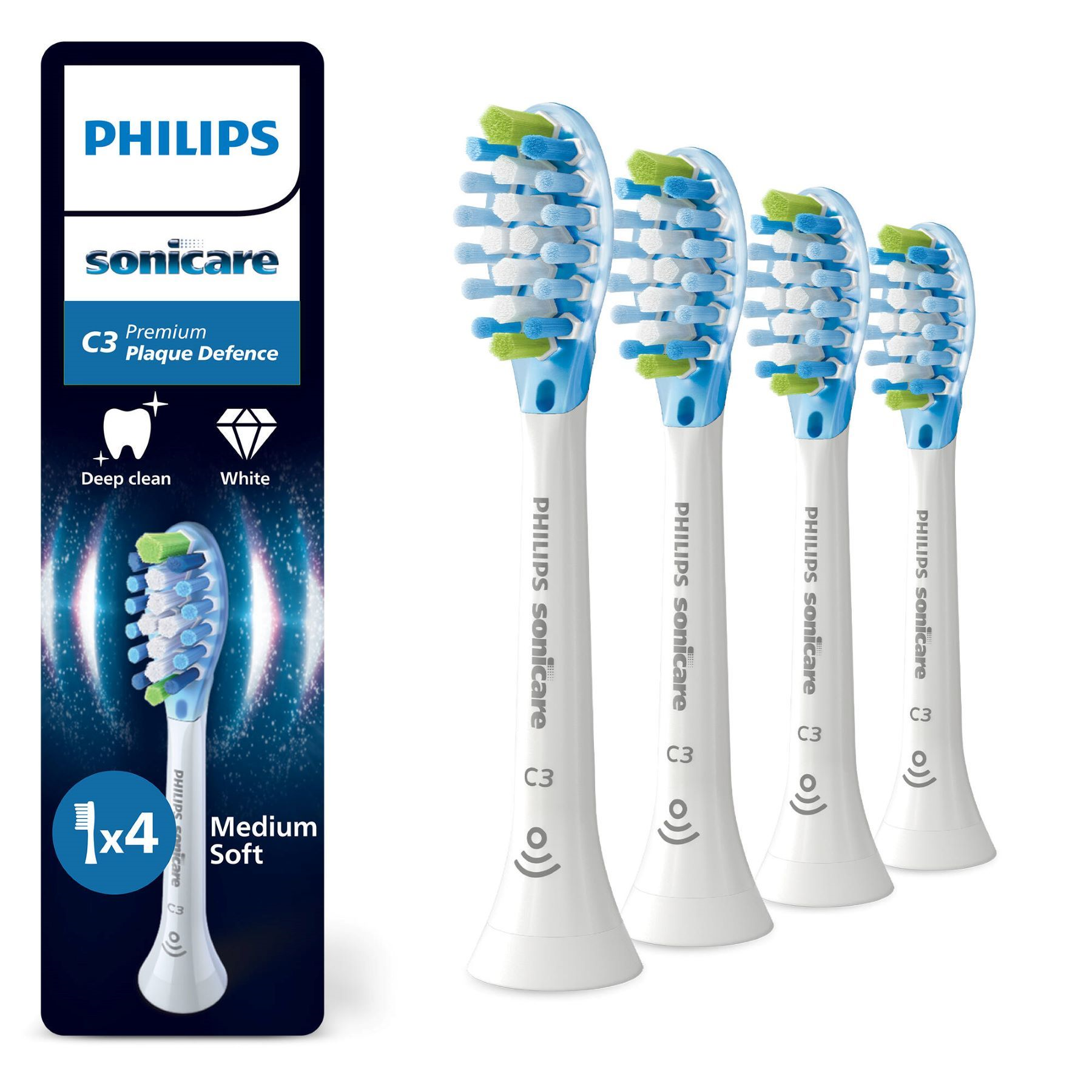 Philips Sonicare Premium Plaque Defense HX9044/87 Têtes de brosse à dents électriques - élimine jusqu’à 10x plus de plaque, dents plus blanches en 3 jours, compatible BrushSync, lot de 4 - Blanc