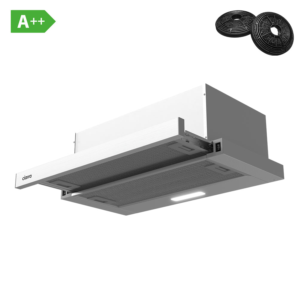 CIARRA Hotte aspirante télescopique sous meuble 60 cm, Puissante 370 m³/h, Argent, Classe énergétique A++