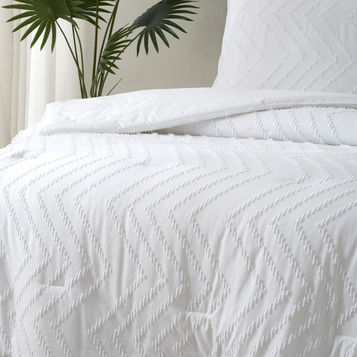 MEEALLHOME Parure de lit à motifs tuftés blanc - 1 housse 260 x 240 cm et 2 taies 65 x 65 cm