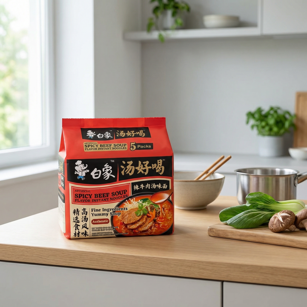 Bai Xiang Nouilles instantanées bœuf épicé - Lot de 5 - 555 g