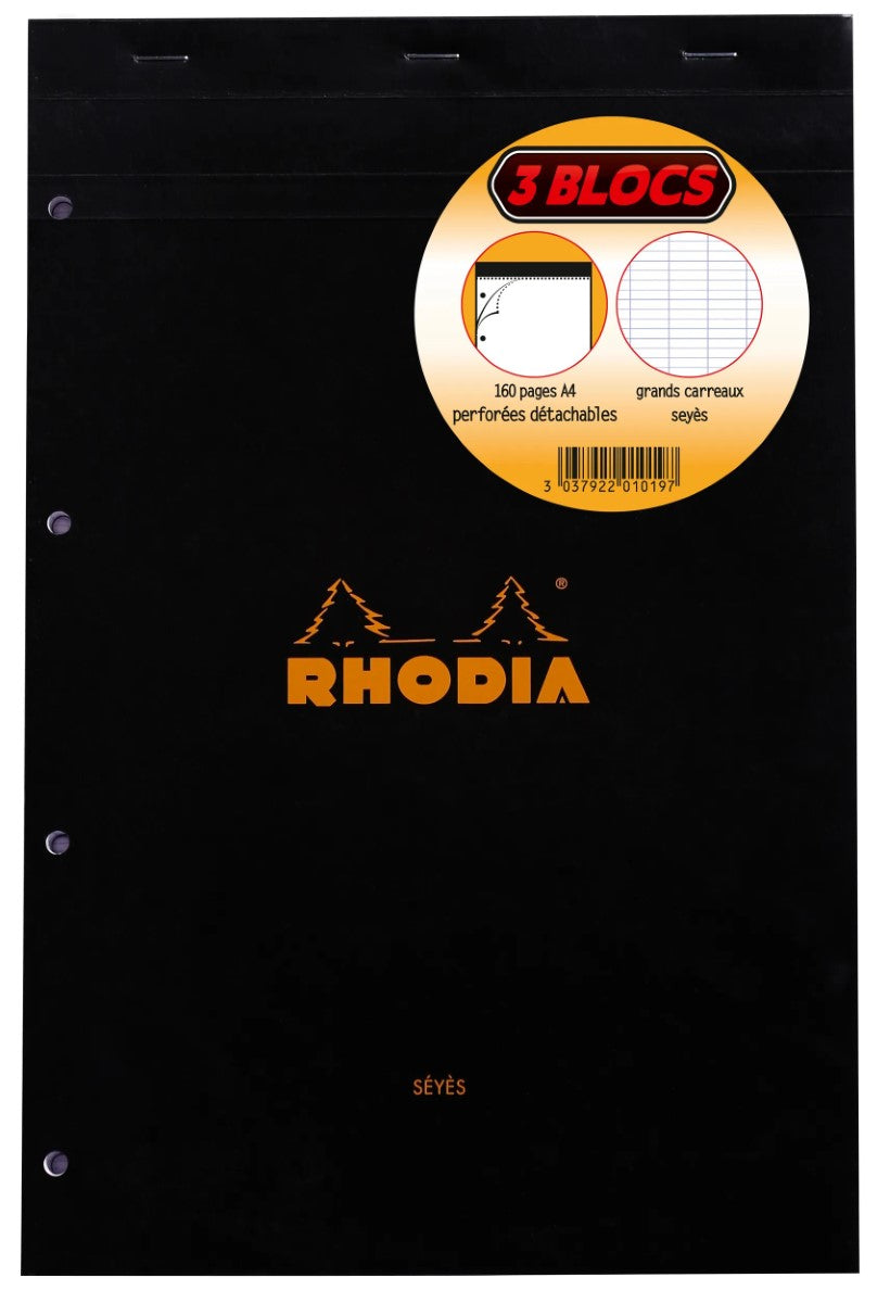 Rhodia Bloc A4+ à Spirale Lot de 3 160 Pages Assorti Orange et Noir
