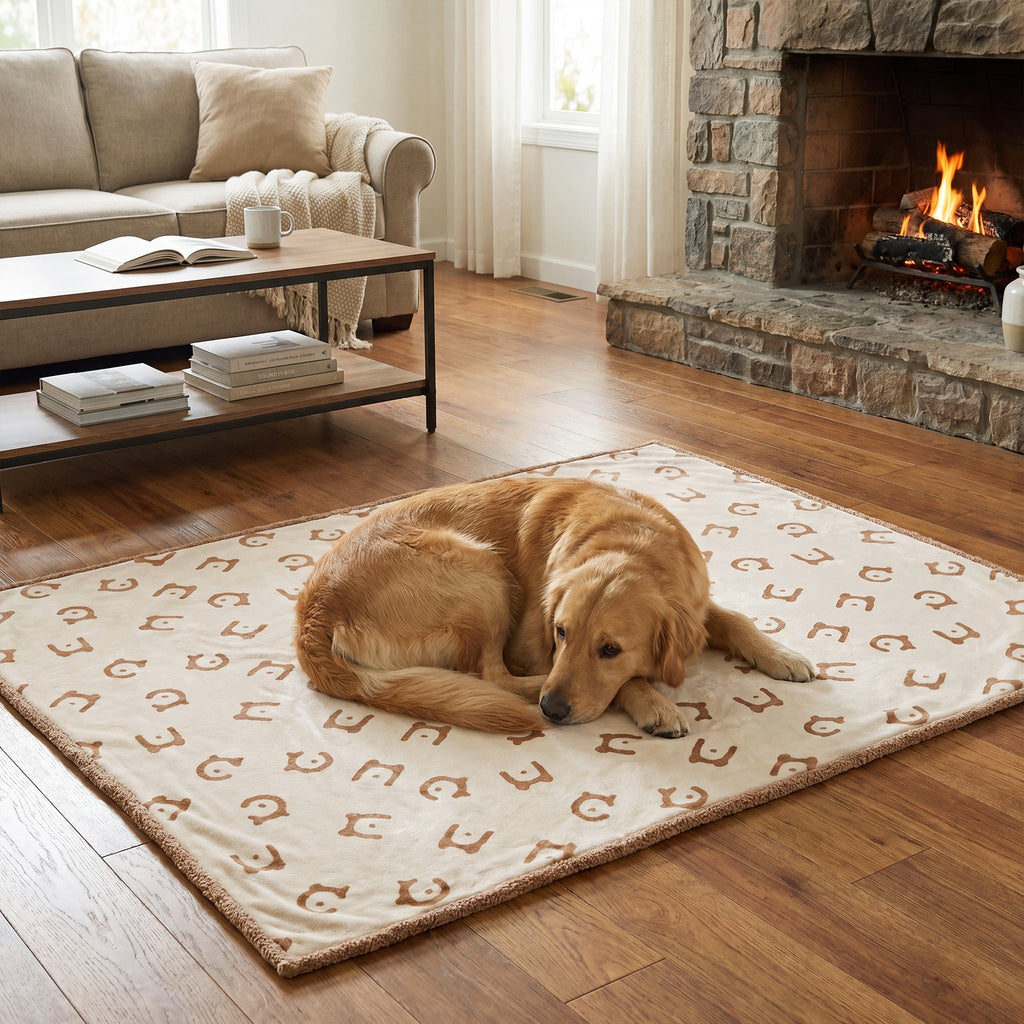 Ochama Couverture imperméable pour chien, 229 x 203 cm, couverture en polaire Sherpa pour animaux, lavable en machine, protège-canapé pour chien réversible, beige