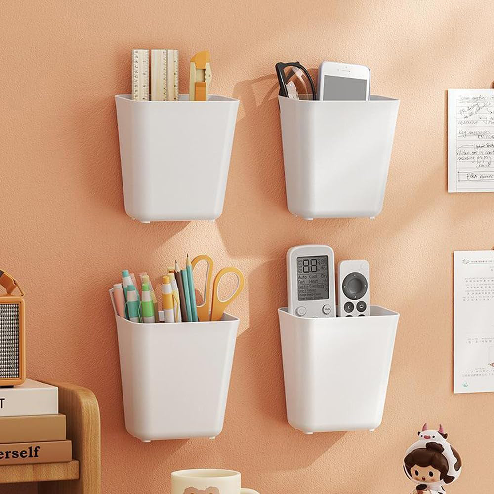 WhereHike Lot de 4 Boîtes de rangement murales auto-adhésives, Boîte de rangement pour porte de placard de cuisine, Organisateur de salle de bain, Boîte de rangement organisatrice pour petits objets de placard, salle de bain, réfrigérateur