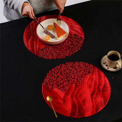Lot de 6 sets de table ronds en PVC rouges motif fleur de mer, sets de table décoratifs pour fêtes, dessous de vase, sets de table pour fêtes et mariages