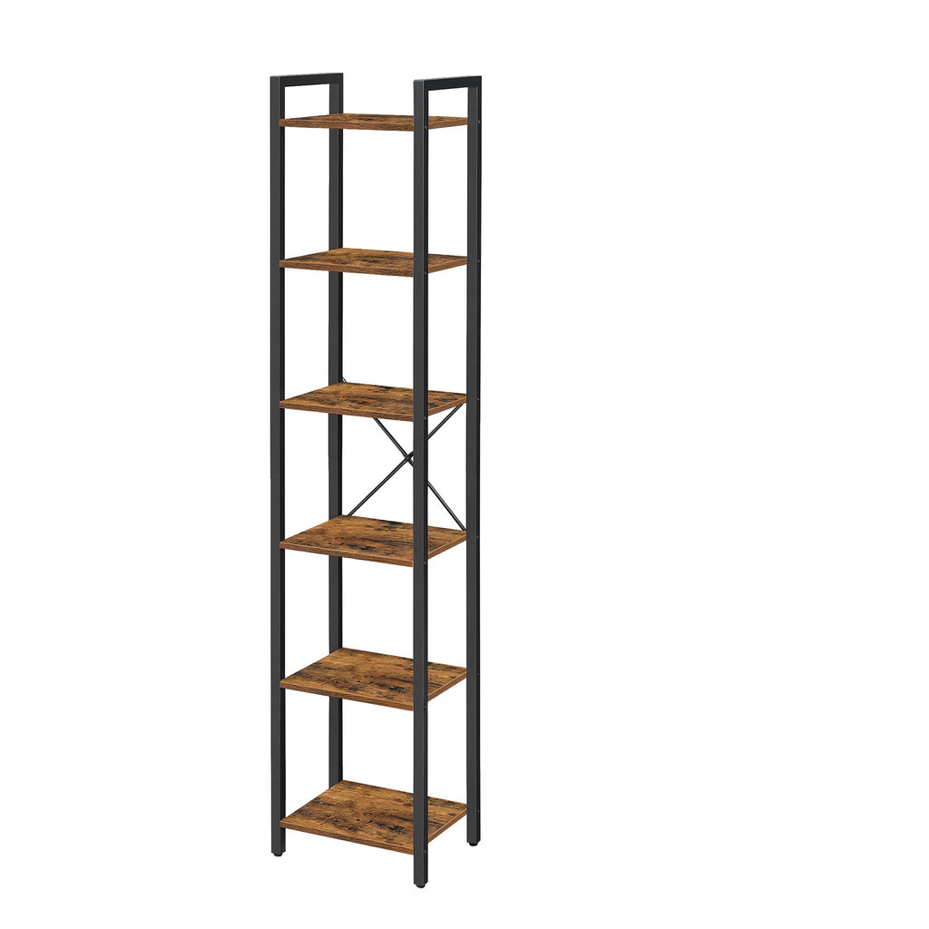 JOYFURNOS Bibliothèque à 6 Niveaux, ?tagère de Rangement pour Bureau, Salle d’?tude, Salon et Chambre, 30 x 40 x 187,5 cm, Style Industriel, Marron Rustique et Noir