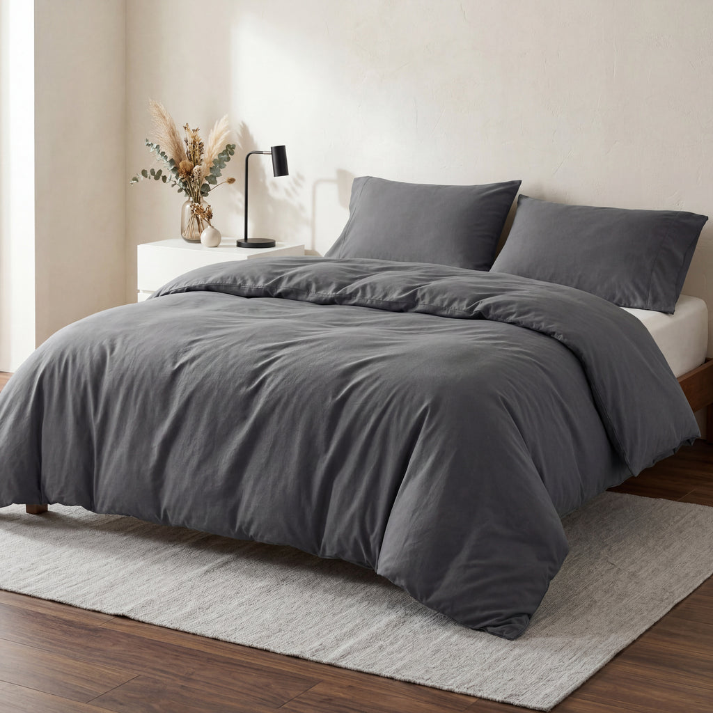 Parure de lit en microfibre avec housse de couette 80 x 80 cm et taie d'oreiller 200 x 200 cm, 90 % polyester, Anthracite