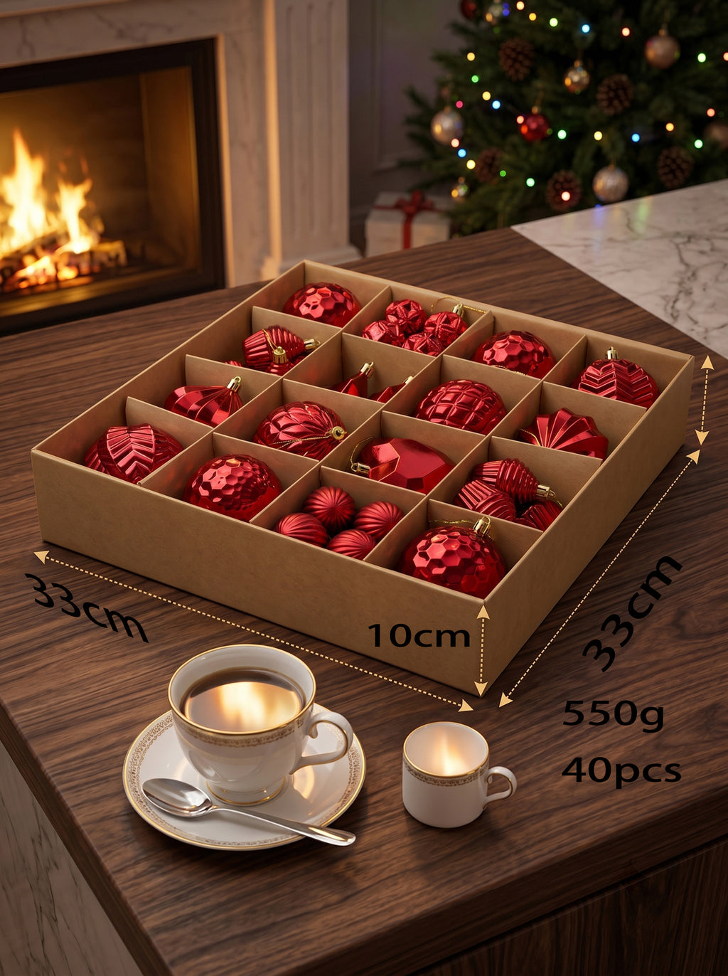 Ju7cer Lot de 40 boules de Noël, pour décoration de sapin de Noël et décoration de fêtes, rouge
