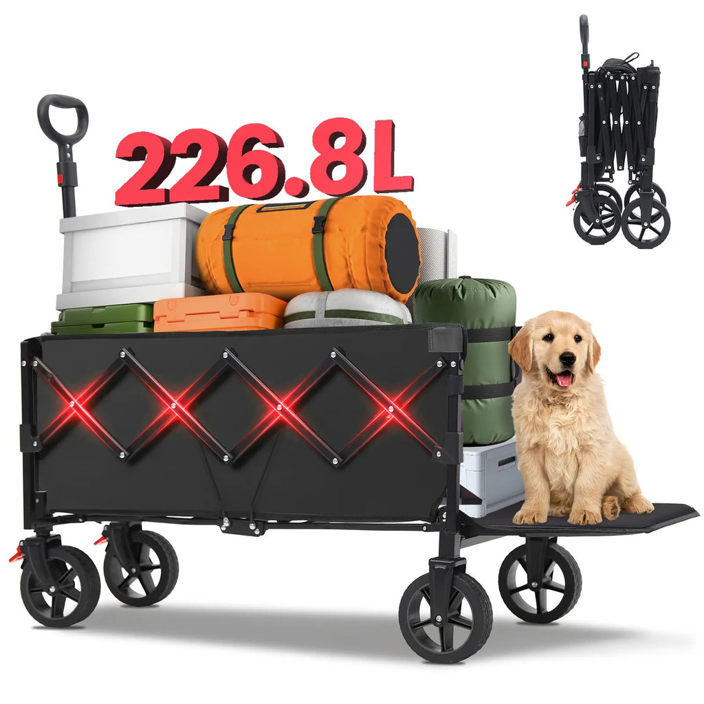 SUNULA Chariot pliable Capacité 130 L Charge maximale 150 kg, Hayon extensible, Roues tout-terrain avec freins, Idéal shopping, jardinage, sport, camping, activités extérieures