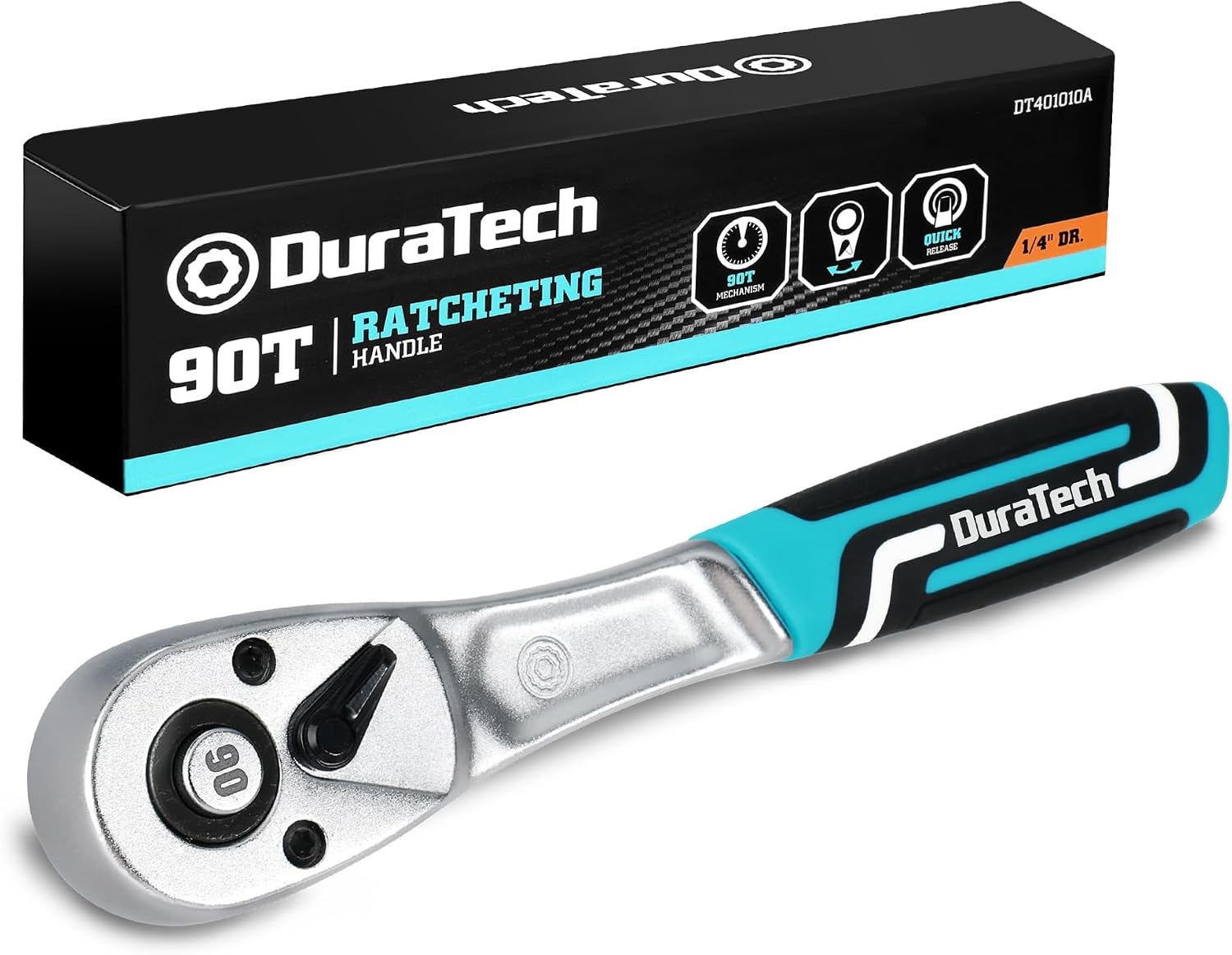 DURATECH Clé à Cliquet 1/4" avec 90 Dents, Cliquet à Libération Rapide