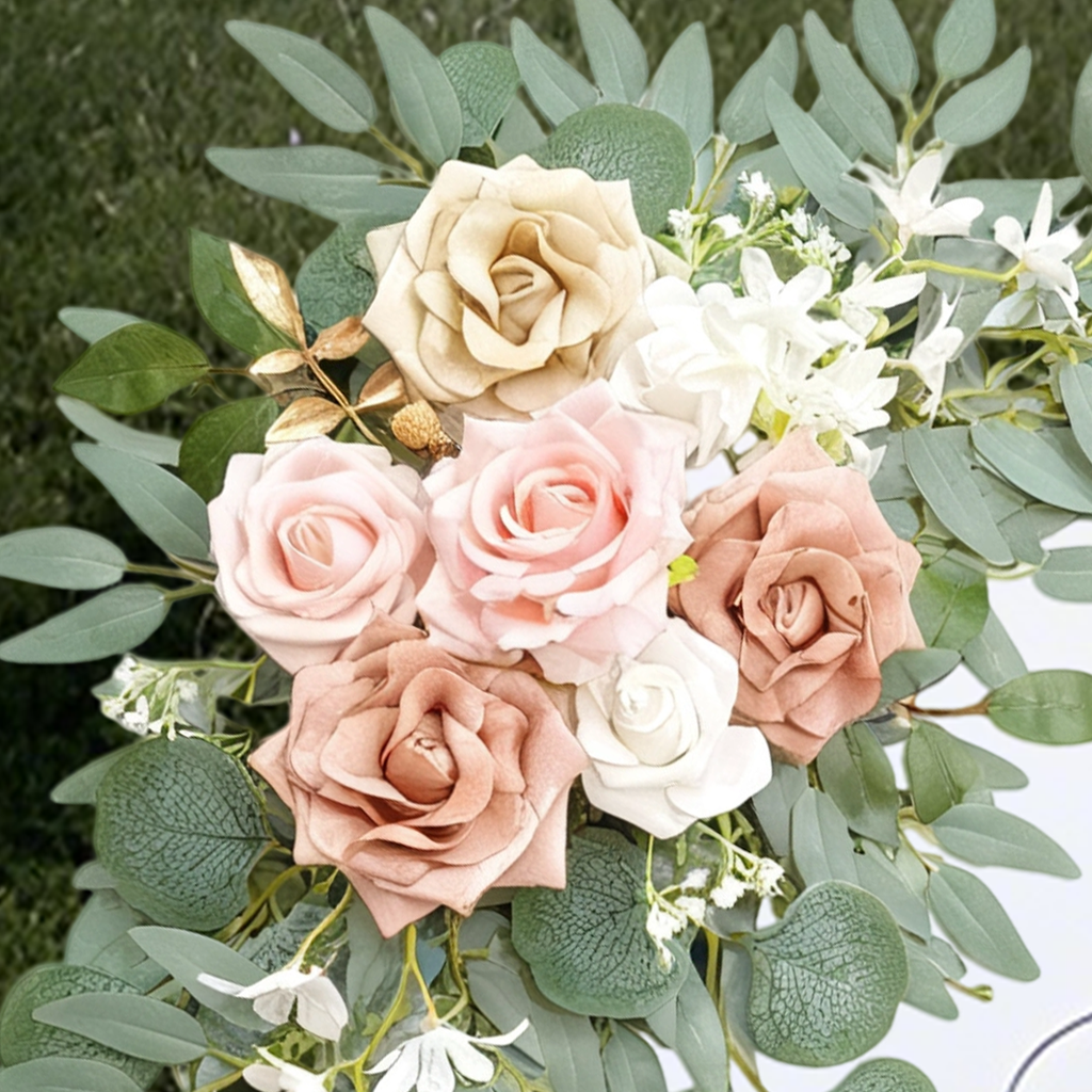 Wei's moment Fleurs de Rose Poudrée Artificielles Guirlande Lot de 2 pour Bâches d'Accueil de Mariage Décorations Florales, Fleurs d'Arche de Mariage pour Cérémonie de Mariage