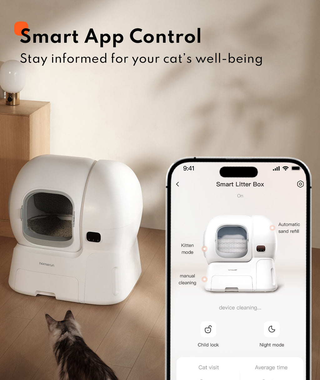 Homerunpet Bac à litière intelligent entièrement automatique CS106, XL (106 L), Recharge automatique, Conception sûre anti-écrasement, Convient aux chats de 10 kg et aux grands chats
