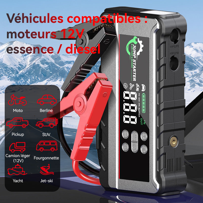 Porbi X11 Démarreur de Voiture avec Compresseur d'Air 3000A Démarreur de Voiture Portable, Booster de Batterie 24800mAh & Gonfleur de Pneus 150PSI