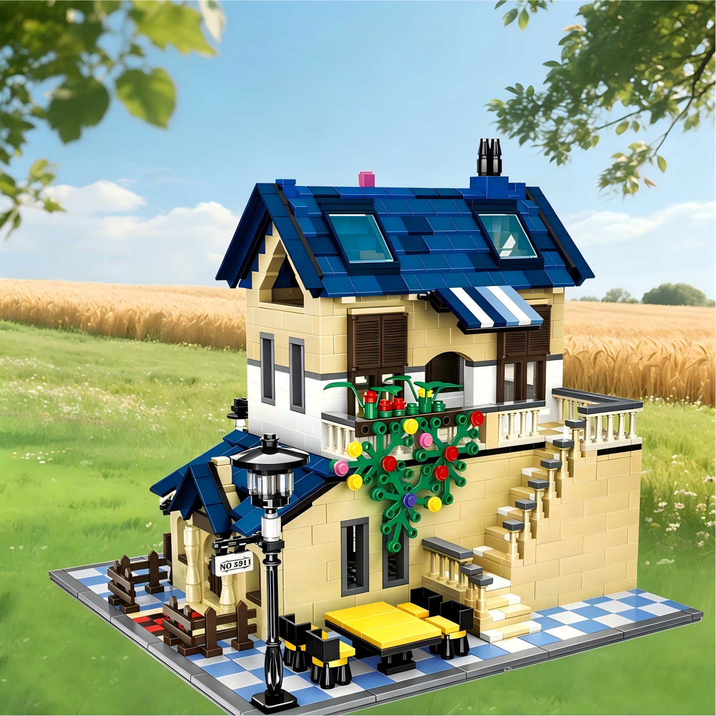 WANGE Maison de Campagne Française 1298 Pièces Ensemble de Blocs de Construction pour Bâtisseurs Amateurs