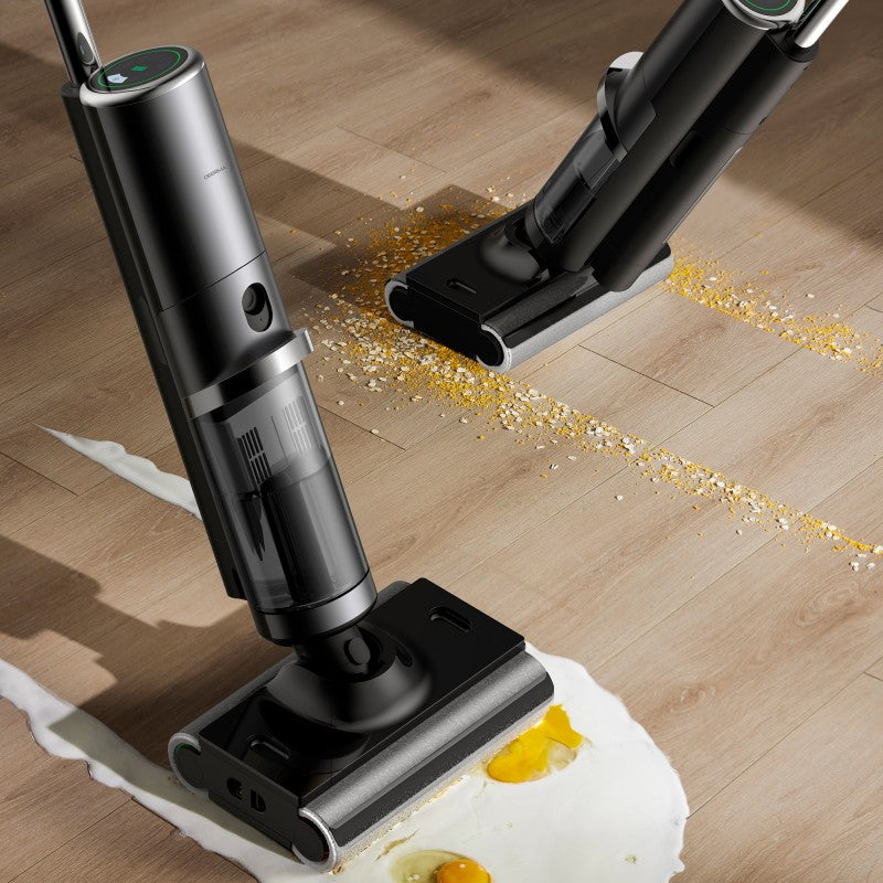 Lave-sol aspirateur sans fil Deerma DEM-VX900W équipé d’un système à double traction facilitant le nettoyage avant et arrière, conception bord à bord sans zone oubliée