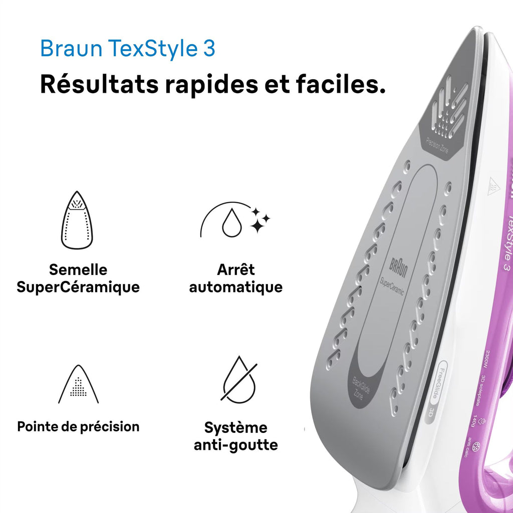 BRAUN TexStyle 3, Fer à Repasser Vapeur, SI3030PU, Violet