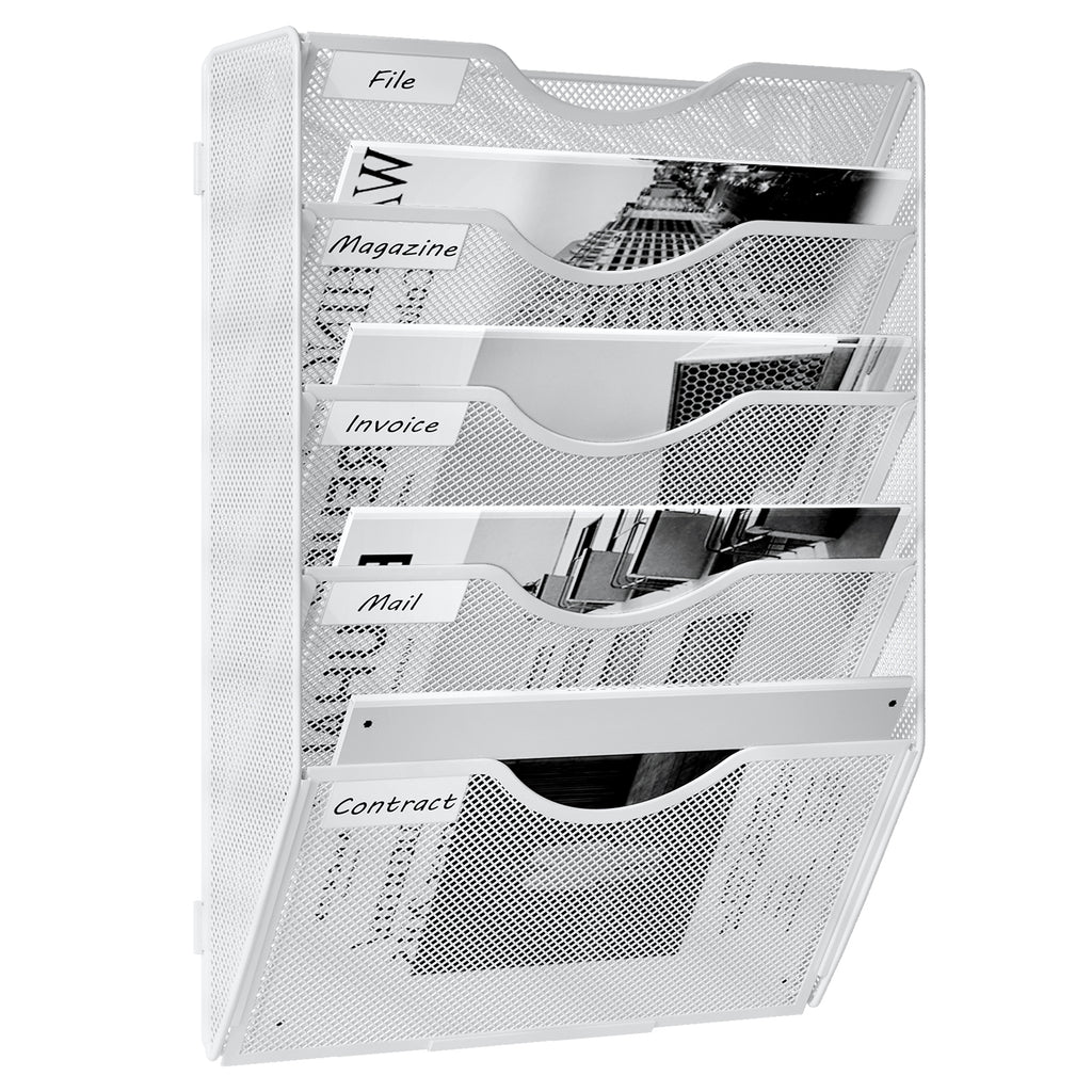 Senhoglb Porte-documents mural A4 à 5 niveaux en maille métallique - Blanc