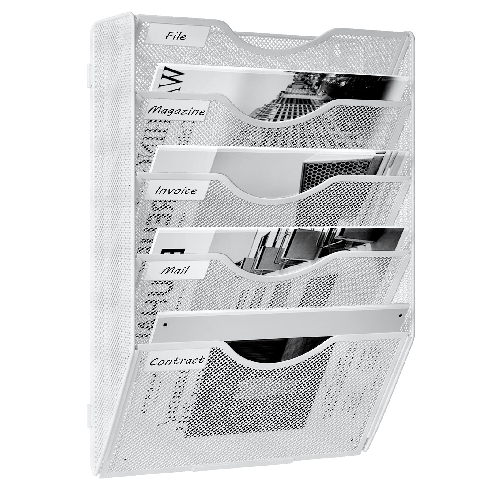 Senhoglb Porte-documents mural A4 à 5 niveaux en maille métallique - Blanc