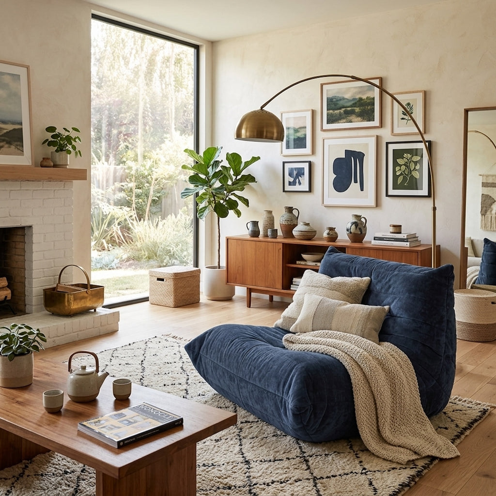 URBAN MEUBLE Fauteuil Lounge en Chenille à Fils Argentés de Luxe (Bleu, 90x100x80cm)