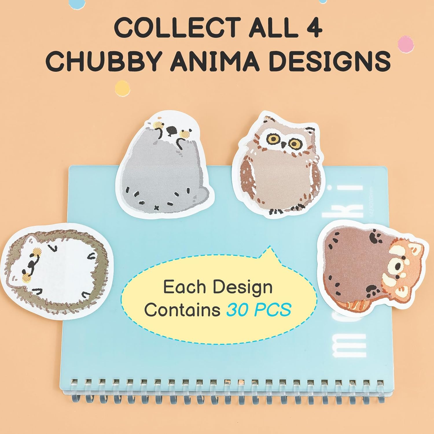 M&G Notes adhésives animaux gonflés, 30 feuilles, 3 x 2 po, Blocs mémo mignons dessin animé, Notes autocollantes support pliable pour école bureau maison, Hibou